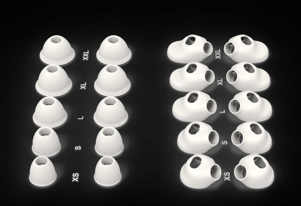 Interchangeable ear tips and wings in different sizes