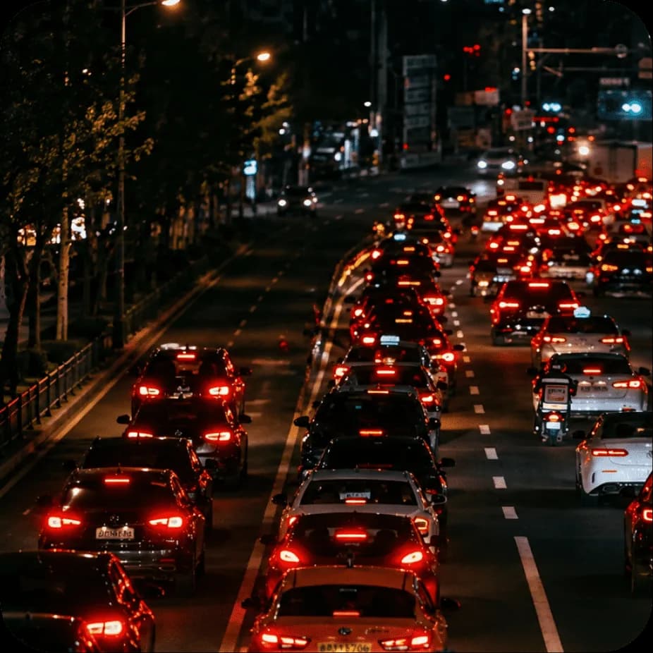 Busy city traffic at night